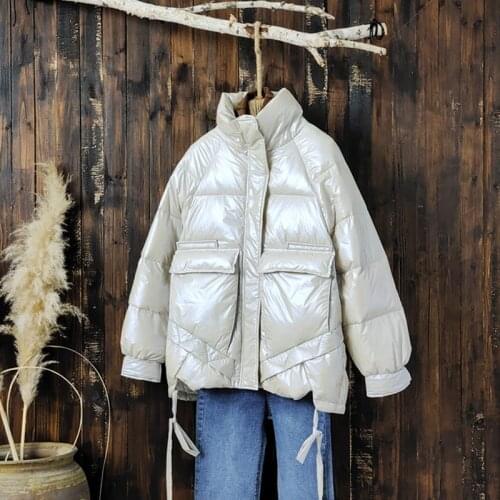 Trendy Fad Winter Women Stand Collar Bread Loose Down Coat 90% White Duck Down Short Parkas Bright Color Thick Warm Outwear