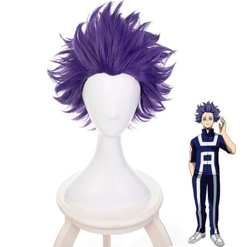 Fashion Anime My Hero Academia Short Wig Cosplay Unisex Purple Wigs Cosplay Costume Props High Temperature Wire Hair+Wig Cap