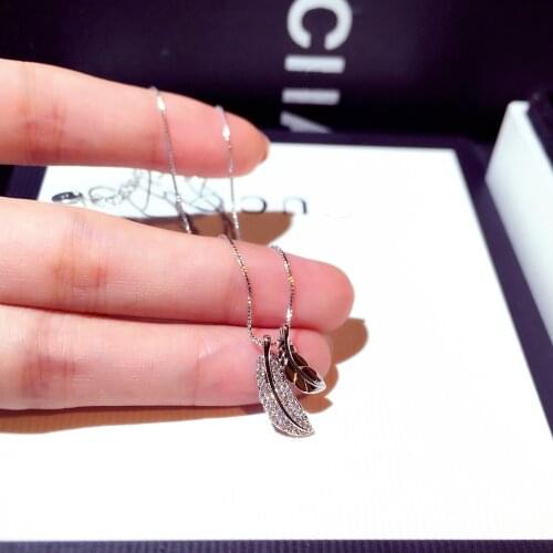 Trendy Exquisite 925 Silver Simplicity Leaf Feather Pendant Temperament Short Choker Clavicle Chain Sweater Necklace for Women