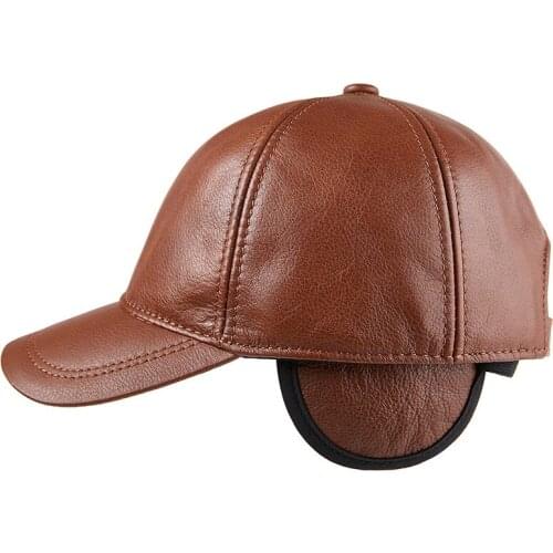Mens Genuine Leather Hat Cap Cowboy Baseball Cap Youth Leather Adjustable Hat Middle-aged Spring and Autumn Season Cap B-8812