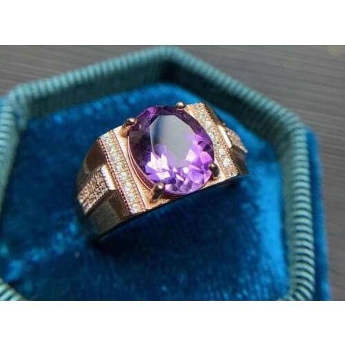 Man Ring 100% Natural and real amethyst Men Ring 925 sterling silver 13*18mm big gemstone Men Ring