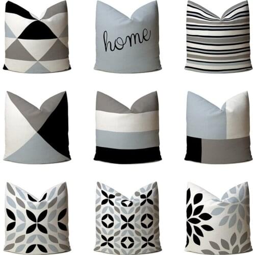 Nordic blue simple geometric pillowcase home cotton and linen decorative pillowcase backrest cushion cover 40STY