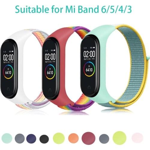 Nylon Loop Smart Bracelet for Xiaomi Mi Band 6/5/4/3 Strap Sports Wristband Replacement Bands Rainbow Watchband for Miband 6/5/4