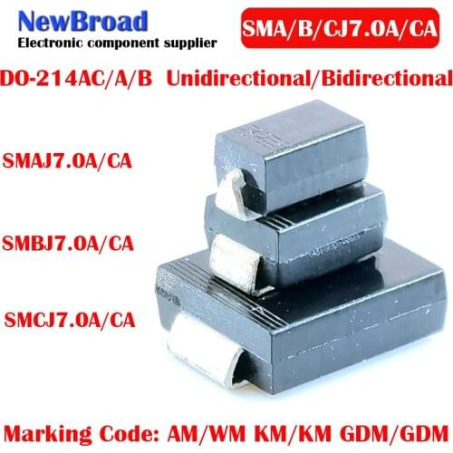 10PCS SMD TVS Diode Unidirectional SMAJ7.0A AM SMBJ7.0A KM SMCJ7.0A GDM Bidirectional SMAJ7.0CA WM SMBJ7.0CA KM SMCJ7.0CA GDM