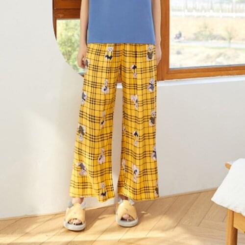 Print Sleep Bottom Women Cotton Long Cotton Pant Home Pajamas Soft Slip Summer Pants Drawstring Big Size Sexy Flower Sleepwear