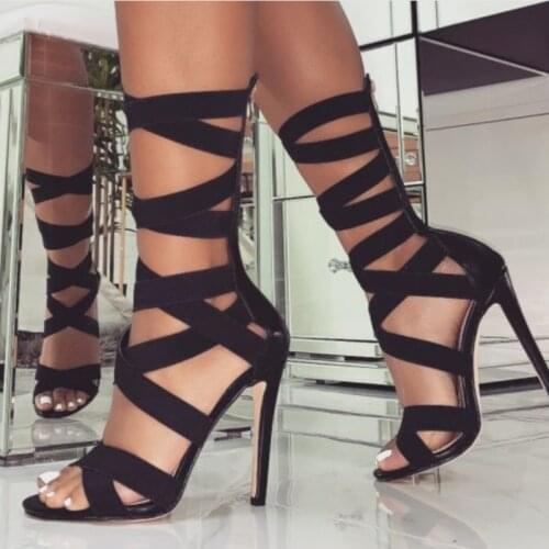 Summer Women Sandals Flock Cross belt ZIP Thin Heels 11CM High Heels Pumps Lady Sandal woman Shoes