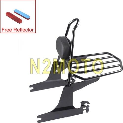 For Harley Softail Deluxe FLSTN 2006-2017 Black Detachable Sissy Bar Luggage Rack Passenger Tall Backrest Pad with Red Reflector