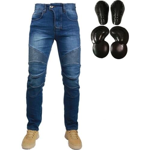 4 Seasons Straight Slim Jeans Pencil Pants Motorcycle Anti-fall Riding Belts Hidden Hip pads Knee Pads 2 Colors Available