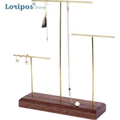 Black Walnut Wood Earring Display Rack Rose Golden Metal Hook Necklace Rack Jewelry Display Props Earrings Rack Earring Hanger