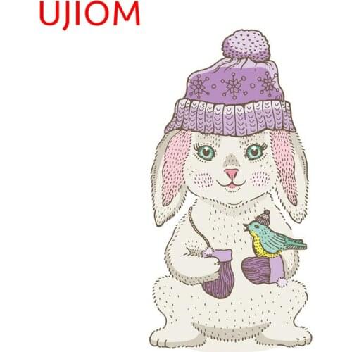 UJIOM Cute Christmas Rabbit with Bird Wall Stickers Moisture Proof Home Decoration Living Room Decor Waterproof Wall Decal