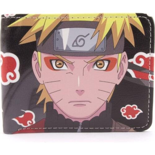 High Quality Anime Purse Kakashi Sasuke Black Leaf Village Konoha Ninja PU Wallet Short Purse With Coin Pocket Card Holder