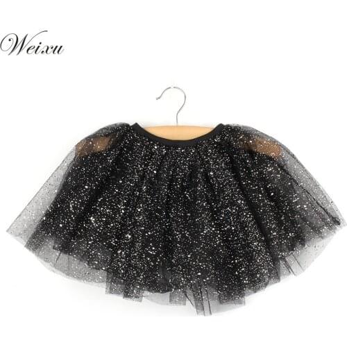 WEIXU Girls Tulle Skirts Kids Shine Princess Tutu Skirt Black Children Birthday Party Short Skirt turtleneck Baby Girl Clothes