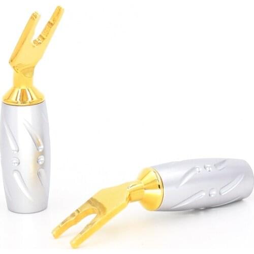 4pcs X Viborg Audio pure copper Y Spade Plug 3U Gold Plated Speaker Wire Spade Terminal Connector Plug