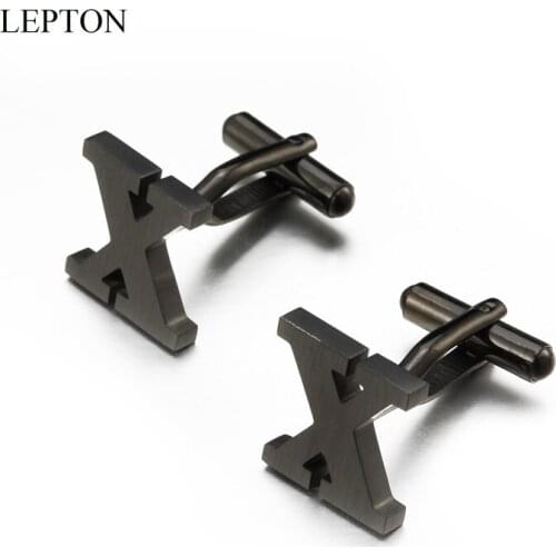 Lepton Stainless steel Letters X Cufflinks for Mens Black & Silver Color Letters X of alphabet Cuff links Men Shirt Cuffs Button