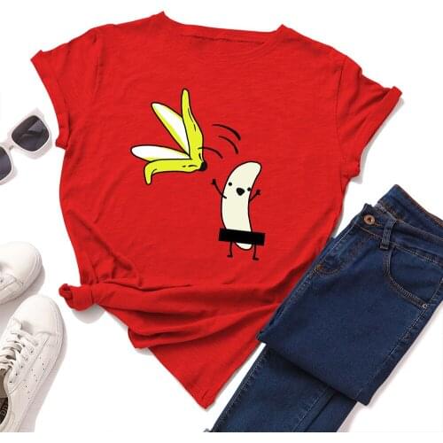 Cute Tee Femme Summer Tops Women Naked Banana Cartoon Print Short Sleeve O-Neck T Casual Cotton Funny T-Shirt
