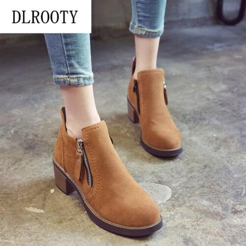 Women Ankle Boots Martin High Heels 2018 Autumn Female Casual Shoes Woman Fashion Zipper Round Toe Platform Solid