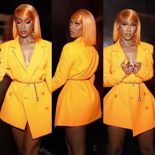 Yellow Double Breasted Streetwear Blazer Coat Women Notched Collar Long Sleeve Slim Jackets Fashion Female Party Club Outerwear