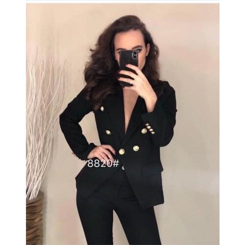 Offer Polyester Button V-neck Real Full Fashion Suits 2019 Double-breasted Blazer + Trousers Two-piece Womens Suit 2 Piece Set