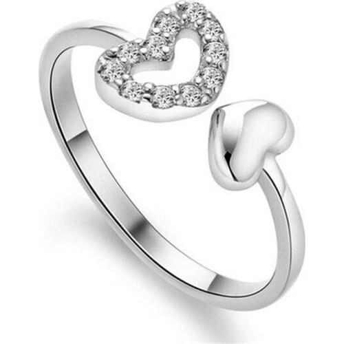 2021 Trend Shinning Zircon Heart-shaped 925 Sterling Silver Open Ring For Women Wholesale Anillos Mujer Charm Accessories SR283