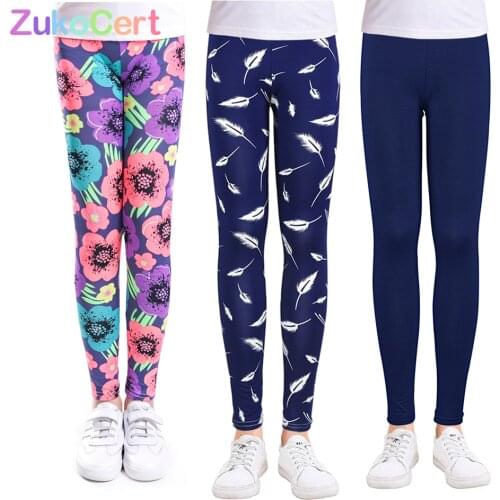 ZukoCert Thin Girls leggings Floral Print Soft Polyester Elasticity Kids Pencil Pants Leggings for Girls 2-13Y Baby Girl Clothes