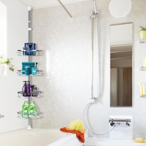 1PC Bath Stainless Steel 4-layer Shelf Telescopic Bathroom Corner Shelf Rack Shower Caddy Storage Bathroom Shelves Space Saving