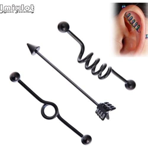 1 PC Mix Style Long Stainless Steel Industrial Piercing Ear Cartilage Plug & Tunnel Jewelry Earring Straight Ear Barbell Jewelry