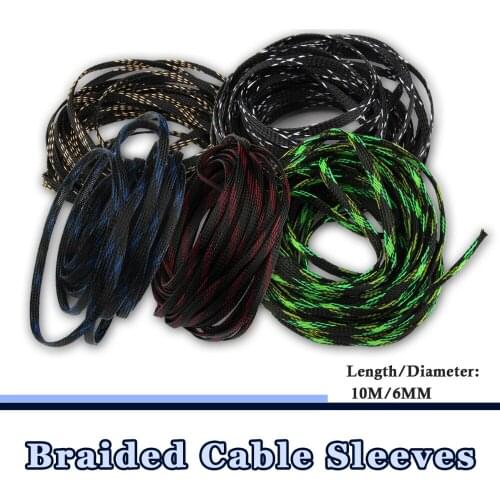 10m 6mm PET Nylon Braided Cable Sleeving Snakeskin Mesh Wire Protecting Cable Sleeve Wire Mesh Shock For Cable Sets