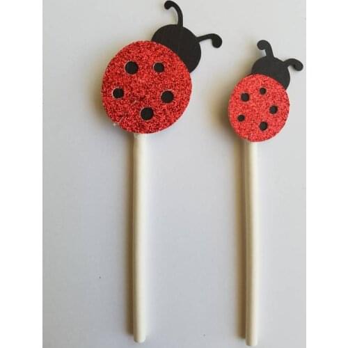 12PCS Handmade Ladybug Cupcake Toppers,Girl baby shower decorations,Party Supplies Birthday Wedding Party Decoration