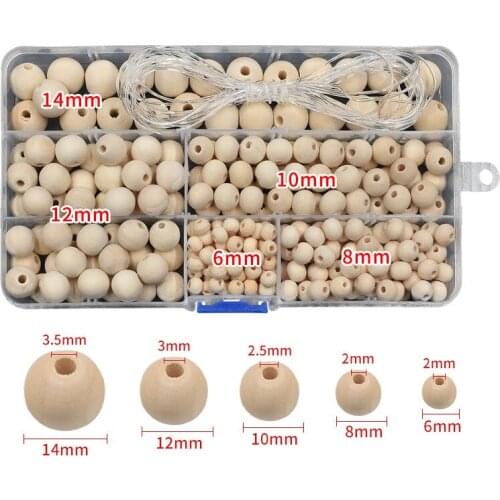 300pcs 6-14mm Wooden Beads Natural Beads Round Wood Beads for Crafts DIY Handmade Decorations Jewellery Craft Making with Box