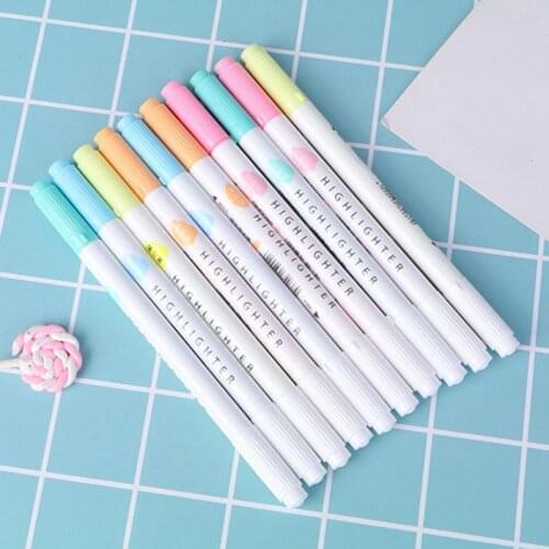 5Pcs Colorful Candy Color Double-end Highlighters Markers Fluorescent Milkliner Stationery Gift D08A