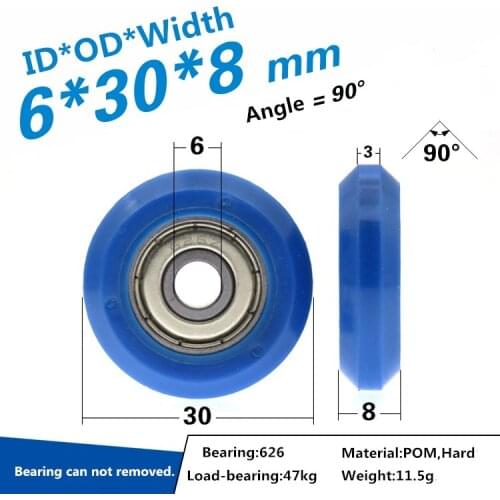 5pcs Low noise 626zz bearing delrin roller pulley for 2020 v-slot aluminum profile 6x30x8MM bearing blue color POM wheel roller