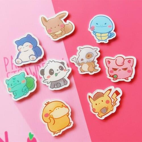9 Pokemon Brooch Kawaii To Explode Pikachu Eevee Bulbasaur Snorlax Squirtle Jigglypuff Anime Collection Child Gift