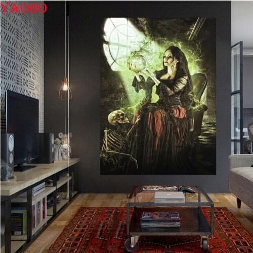 5d Diamond Painting Full Set Magic woman and skull Diamond Embroidery With Square Round Stones Diamond Mosaic Home Decor