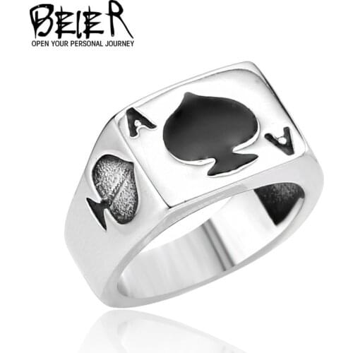 Beier 316L Stainless Steel Ring High Polish Mans Fashion Jewelry Lucky A Playing Card Ring LLBR8-043R