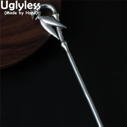 Uglyless Shinning Glossy Silver Hair Sticks for Women Ethnic Bamboo Leaf Hair Jewelry 925 Silver Hair Accessories Ethnic Bijoux