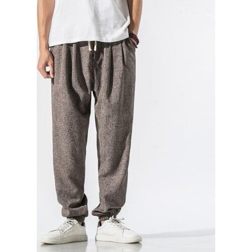 Summer Cotton Linen Harem Men Pants Chinese Style Joggers Men Casual Lightweight Ankle-length Male Trousers Sweatpants