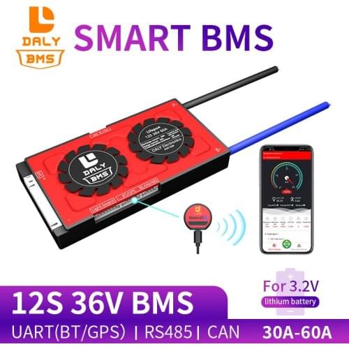 Daly smart BMS 12S 3.2v 18650 36V 30A 40A 60A Bluetooth 485 to USB device NTC UART software togther Lion LiFepo4 Battery BMS