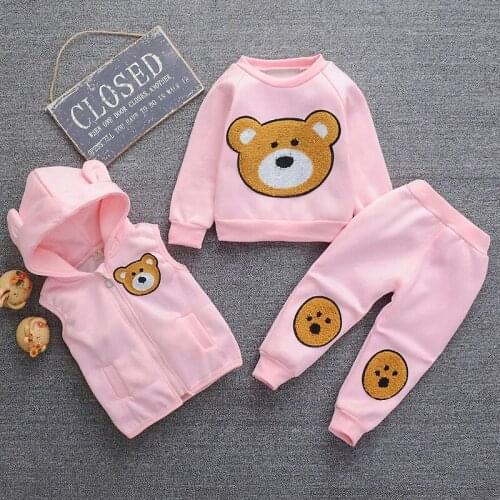 Children Christmas Clothing Set Autumn Winter Fashion Tops+hoodeds Ves+pants3pcs KidsOutfits 1-4Y Clothing Set