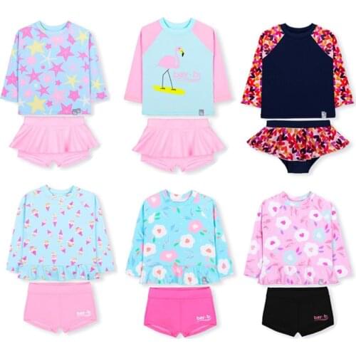 Children Two Pieces Swimsuit Kids Baby Girls Swimwear Boys Long Sleeve Surfing Wear Bathing Suit Baby Sandy Rash Guard 2-10Y