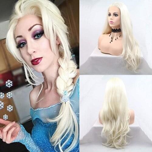 Long Body Wavy Synthetic 12*1 T Part Lace Front Wig Platinum Blonde White Soft Natural Hair Replacement Full Wig Resistant Fiber