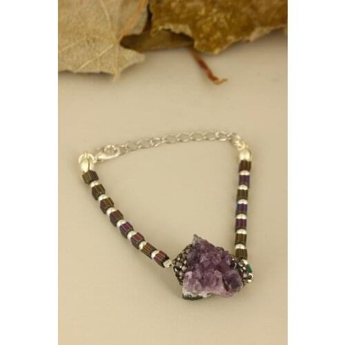 Dr Stone natural Stone womens amethyst Bracelet silver plated XZ121AR314 372888324