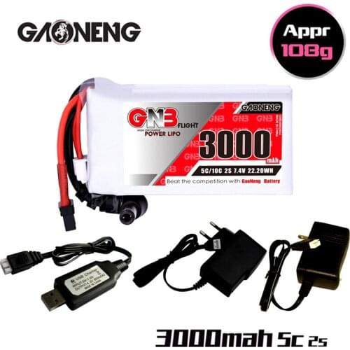 GNB 3000MAH 2S 5C 7.4V Lipo Battery + Charger Power Indicator for Fatshark Glasses Dominator Skyzone Aomway FPV Goggles RC Drone