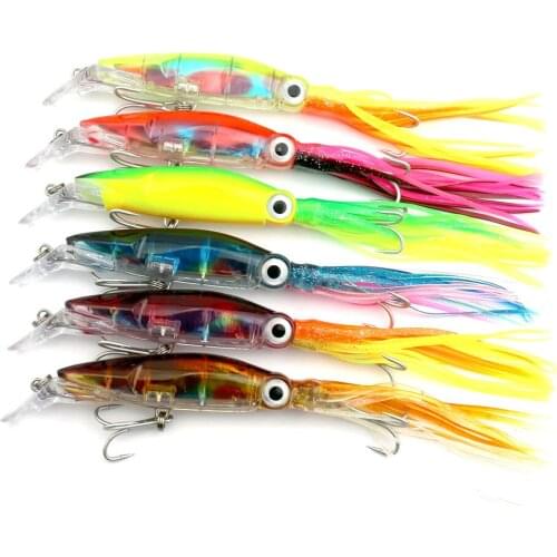 6pcs Isca Artificial Octopus Plastic Fishing Lure Buzzbait Treble Hook 3D Fish Eyes Swimbait Pesca Fishing Tackles 14cm 40g