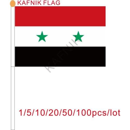 KAFNIK ,10/20/50/100pcs the Small flag 14*21CM Syria Flag the hand national flag with Pole Handing flag