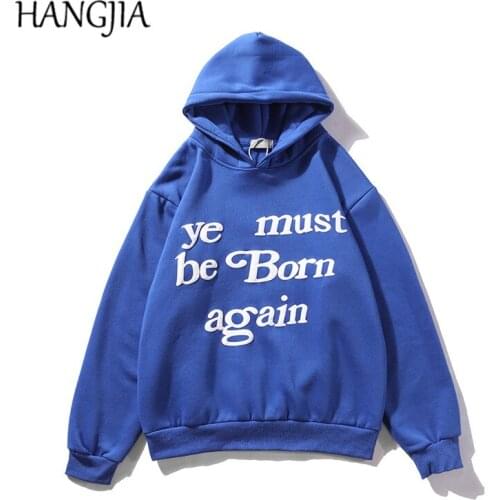 Kanye Foam Letter Printing Hoodie Jacket Urban Mens Streetwear Fleece Pullover Hoodies Black Blue Winter Warm Women Clothing