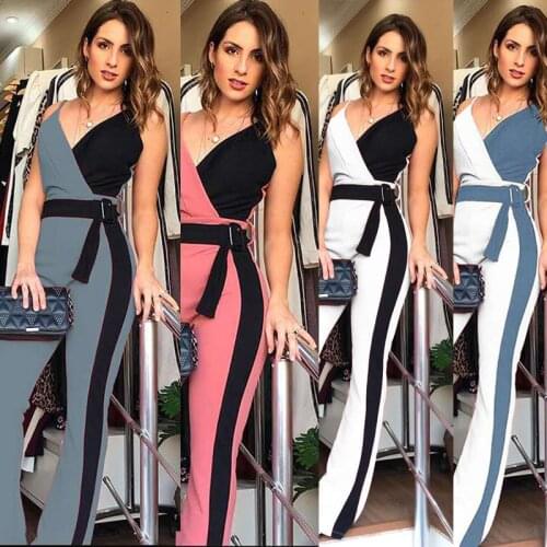 2021 Womens Summer Waistband Black And White Double Sling Jumpsuit Ladies Fashion Color Matching Camisole Jumpsuit S-2XL