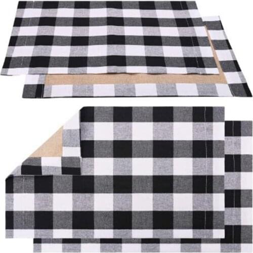 4 Pcs Black White Plaid Placemat Table Mat Tableware Plate Placemat for Daily Placement, Farmhouse Decoration, Family Dinner, Ba