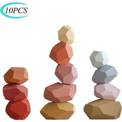 Creative Wooden Log Color/Colored Stone Jenga Building Block Childrens Educational Toy Simple Style Stacking Game Log Color Toy