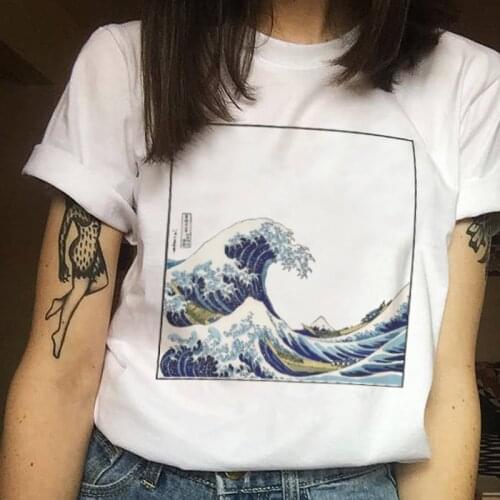 Summer female fashion Harajuku large size wave Japanese print fun short-sleeved T-shirt tops tees new wave O-Neck T-shirt S-2XL