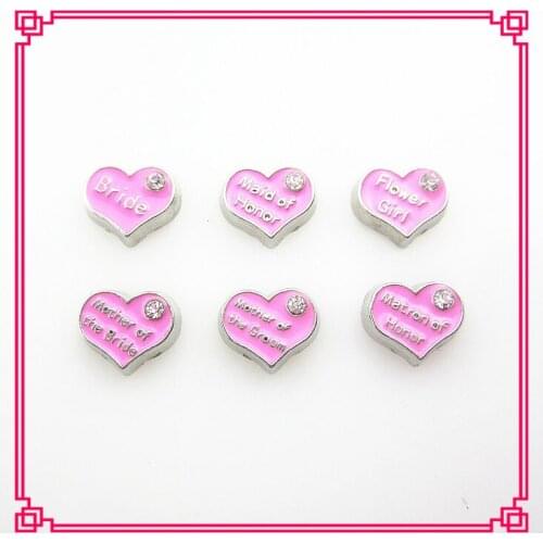 Hot selling 30pcs/lot mix 6 pink different heart floating charms living glass memory floating lockets